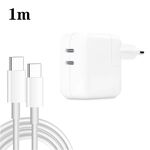 Caricabatterie a doppia porta USB-C/tipo-C da 35 W PD3.0 con cavo dati da tipo C a tipo C da 1 m, spina europea
