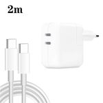 Caricabatterie a doppia porta USB-C/tipo-C da 35 W PD3.0 con cavo dati da tipo C a tipo C da 2 m, spina europea
