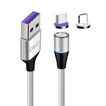 ENKAY 2 in 1 5A USB a Type-C + cavo dati magnetico a ricarica rapida a 8 pin con luce LED, lunghezza: 1 m (argento)