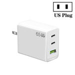 Adattatore per laptop GaN PD65W Type-C x 2 + USB 3.0, spina americana (bianco)