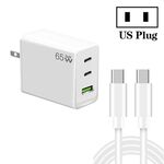 Caricatore GaN PD65W tipo C x 2 + USB 3.0 con cavo dati da tipo C a tipo C, spina americana (bianco)