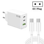 Caricatore GaN PD65W tipo C x 2 + USB 3.0 con cavo dati da tipo C a tipo C, spina europea (bianco)