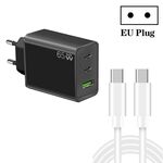 Caricatore GaN PD65W tipo C x 2 + USB 3.0 con cavo dati da tipo C a tipo C, spina europea (nero)