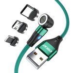 ENKAY 3 in 1 3A da USB a tipo C / 8 pin / Micro USB magnetico 540 gradi rotante cavo di ricarica veloce, lunghezza: 1 m (verde)