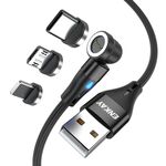 ENKAY 3 in 1 3A USB a Type-C / 8 Pin / Micro USB Magnetico 540 Gradi Rotante Cavo di Ricarica Veloce, Lunghezza: 2m (Nero)