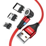 ENKAY 3 in 1 3A da USB a tipo C / 8 pin / Micro USB magnetico 540 gradi rotante cavo di ricarica veloce, lunghezza: 2 m (rosso)