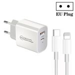 Caricabatterie a doppia porta USB PD30W USB-C / Type-C + QC3.0 con cavo dati da 1 m da Type-C a 8 pin, presa EU