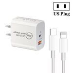 Caricabatterie a doppia porta USB PD30W USB-C / Type-C + QC3.0 con cavo dati da 1 m da Type-C a 8 pin, spina USA