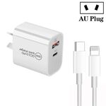 PD30W USB-C / Type-C + QC3.0 Caricatore USB a doppia porta con cavo dati da 1 m da Type-C a 8 pin, spina AU