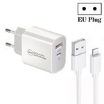 Caricabatterie a doppia porta USB PD30W USB-C / Type-C + QC3.0 con cavo dati da USB a 8 pin da 1 m, spina europea