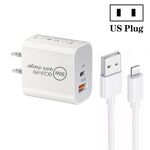 PD30W USB-C / Type-C + QC3.0 Caricatore USB a doppia porta con cavo dati da USB a 8 pin da 1 m, spina USA