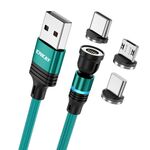 ENKAY 3 in 1 Cavo di ricarica rapido da USB a tipo C 3 in 1 3A / 8 pin / Micro USB magnetico con rotazione di 540 gradi, lunghezza: 1 m (verde)