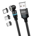 ENKAY Cavo di ricarica rapido magnetico con rotazione di 540 gradi 3 in 1 da USB a tipo C / 8 pin / Micro USB 3 in 1, lunghezza: 2 m (nero)