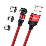 ENKAY Cavo di ricarica magnetico girevole a 540 gradi 3 in 1 da USB a tipo C / 8 pin / Micro USB 2,4 A, lunghezza: 2 m (rosso)