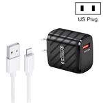 Caricabatterie rapido USB TE-005 QC3.0 da 18 W con cavo da USB a 8 pin da 3 A da 1 m, spina americana (nero)