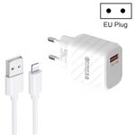 Caricabatterie rapido USB TE-005 QC3.0 da 18 W con cavo da USB a 8 pin da 3 A da 1 m, spina europea (bianco)