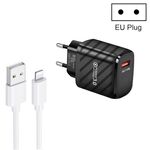 Caricabatterie rapido USB TE-005 QC3.0 da 18 W con cavo da USB a 8 pin da 3 A da 1 m, spina europea (nero)