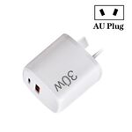 Caricatore doppia porta USB PD30W USB-C / Type-C + QC3.0 per iPhone serie 15 / iPad, spina AU (bianco)