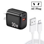 Caricatore USB PD30W USB-C / Type-C + QC3.0 con cavo dati da USB a 8 pin da 1 m, spina AU (nero)