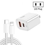 Caricabatterie super veloce USB 45PQ 45 W PD25W + QC3.0 20 W con cavo da tipo C a 8 pin, spina americana (bianco)