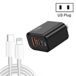 Caricabatterie super veloce USB 45PQ 45 W PD25W + QC3.0 20 W con cavo da tipo C a 8 pin, spina americana (nero)