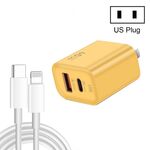 Caricabatterie super veloce USB 45PQ 45 W PD25W + QC3.0 20 W con cavo da tipo C a 8 pin, spina americana (giallo)