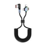 Cavo a molla a gomito per ricarica rapida 3 in 1 da USB a 8 pin + Micro USB + USB-C / Type-C (nero)