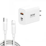 PD30W USB-C / Type-C + 8 pin + caricatore USB con cavo data da Type-C a 8 pin (spina USA)