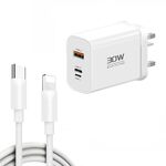 PD30W USB-C/Type-C + 8 pin + caricatore USB con cavo data da Type-C a 8 pin (spina UK)