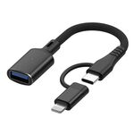 Cavo adattatore JS-112 2 in 1 USB maschio a USB-C / Type-C / OTG a 8 pin, lunghezza: 15 cm (nero)