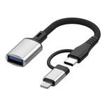 JS-112 Cavo adattatore USB 2 in 1 maschio a USB-C / Type-C / OTG a 8 pin, lunghezza: 15 cm (argento)