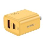 ENKAY FC-001 Caricabatterie rapido a doppia porta USB-A + USB-C / Type-C da 45 W, presa americana (giallo)