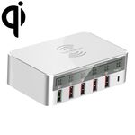 818F 50 W 5 porte USB + caricabatterie wireless magnetico multiporta multifunzionale di tipo C, stile: spina UK (bianco)