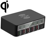 818F 50 W 5 porte USB + caricabatterie wireless magnetico multiporta multifunzionale di tipo C, stile: spina americana (nero)