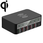 818PF 100 W 5 porte USB + caricabatterie per telefono wireless con display digitale intelligente di tipo C, stile: spina UK (nero)