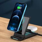 Caricabatterie wireless portatile pieghevole multifunzionale 3 in 1 da 15 W (nero)