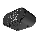 Mini orologio multifunzione da tavolo con caricatore wireless a specchio LED da 15 W (nero)