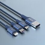ROMOSS 3-in-1 66W 6A USB a 8 pin / Type-C / USB-C / Cavo di ricarica micro Cavo intrecciato in nylon 1M (Blu)