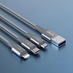 ROMOSS 3-in-1 66W 6A USB a 8 pin / Type-C / USB-C / Cavo di ricarica micro Cavo intrecciato in nylon 1,5 M (grigio)