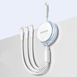 ROMOSS PD100W Cavo dati retrattile 3 in 1 da tipo C/USB-C a 8 pin e tipo C e linea micro 1,1 m (bianco)