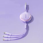 ROMOSS CB258L 6A Cavo di ricarica dati telescopico 3 in 1 da USB-A a tipo C e 8 pin e micro cavo (viola)