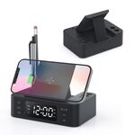 Caricabatterie wireless sveglia supporto mobile pieghevole con portapenne e doppia uscita USB +1 tipo C (nero)