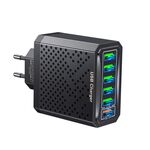 Adattatore di alimentazione per caricabatterie da viaggio USB a ricarica rapida multifunzionale a 6 porte, modello: spina europea nera