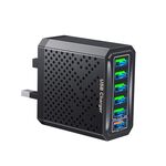 Adattatore di alimentazione per caricabatterie da viaggio USB a ricarica rapida multifunzionale a 6 porte, modello: spina UK nera