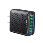 Adattatore di alimentazione per caricabatterie da viaggio USB a ricarica rapida multifunzionale a 6 porte, modello: spina americana nera