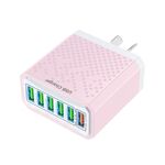 Adattatore di alimentazione per caricabatterie da viaggio USB a ricarica rapida multifunzionale a 6 porte, modello: spina AU rosa