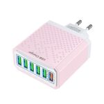 Adattatore di alimentazione per caricabatterie da viaggio USB a ricarica rapida multifunzionale a 6 porte, modello: spina europea rosa
