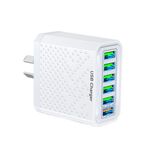 Adattatore di alimentazione per caricabatterie da viaggio USB a ricarica rapida multifunzionale a 6 porte, modello: spina AU bianca