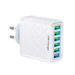 Adattatore di alimentazione per caricabatterie da viaggio USB a ricarica rapida multifunzionale a 6 porte, modello: spina europea bianca