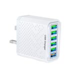 Adattatore di alimentazione per caricabatterie da viaggio USB a ricarica rapida multifunzionale a 6 porte, modello: spina UK bianca